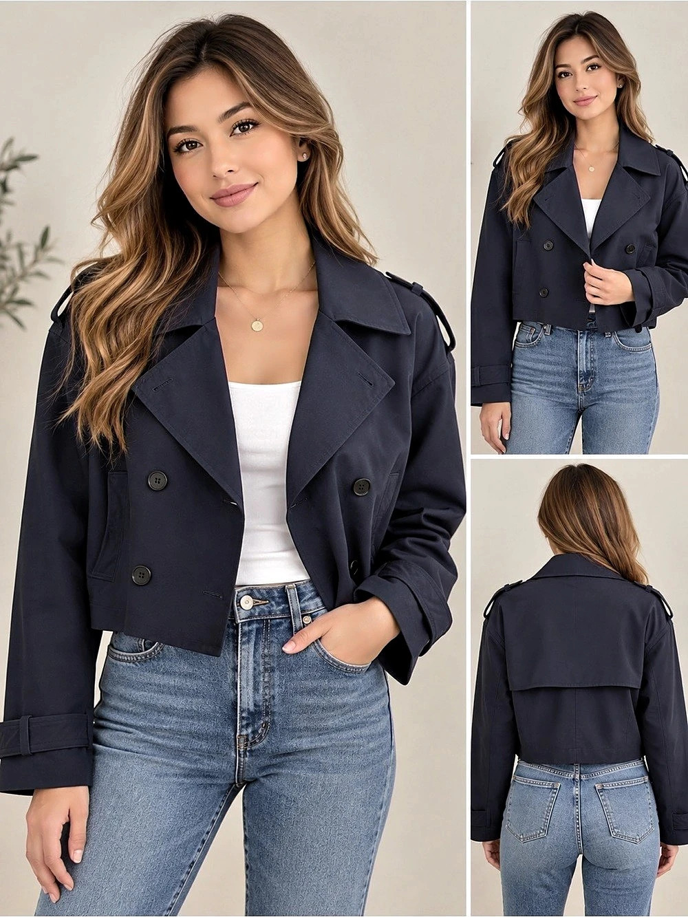 Zara Short Double-Breasted Trench Coat Blue Small NWT